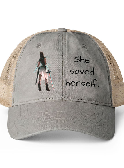 "She Saved Herself OG" Women's Washed Mesh-Back Cap
