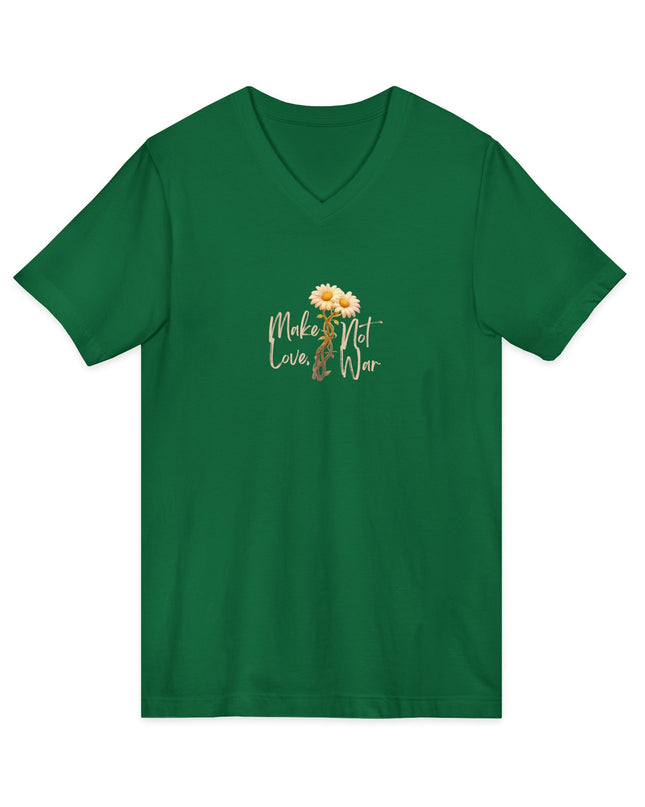"Make Love Not War With Flower" Unisex Jersey Short Sleeve V-Neck Tee