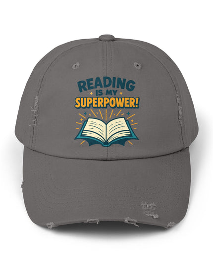 "Reading is my superpower" Unisex Distressed Cap