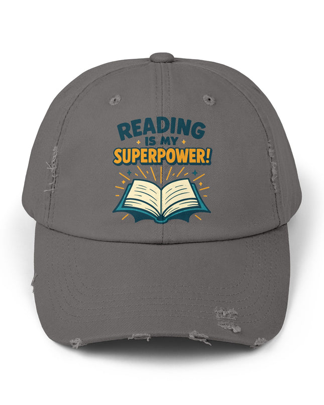 "Reading is my superpower" Unisex Distressed Cap