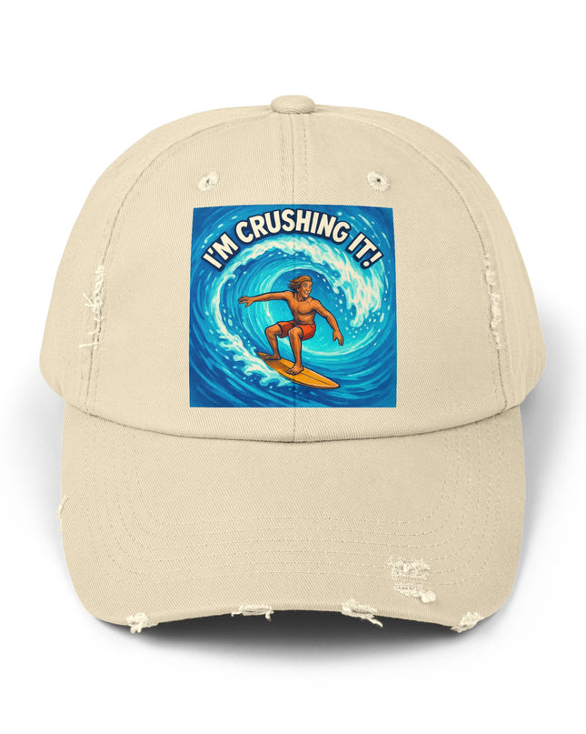 "I'm crushing it!" Unisex Distressed Cap