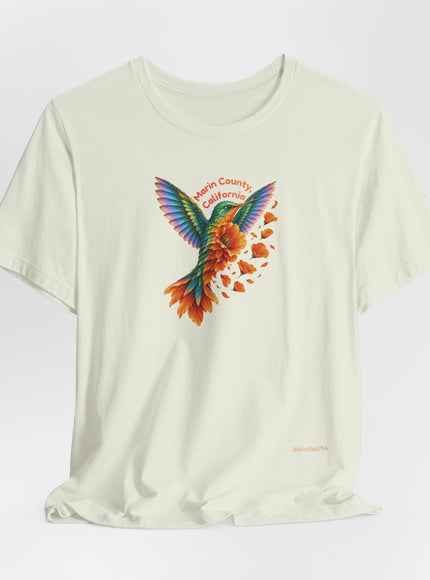 "Hummingbird and Poppies" Unisex Jersey Short Sleeve Tee