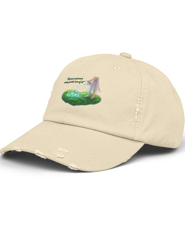"The Grass is Greener Where You Take Care of It" Unisex Distressed Cap