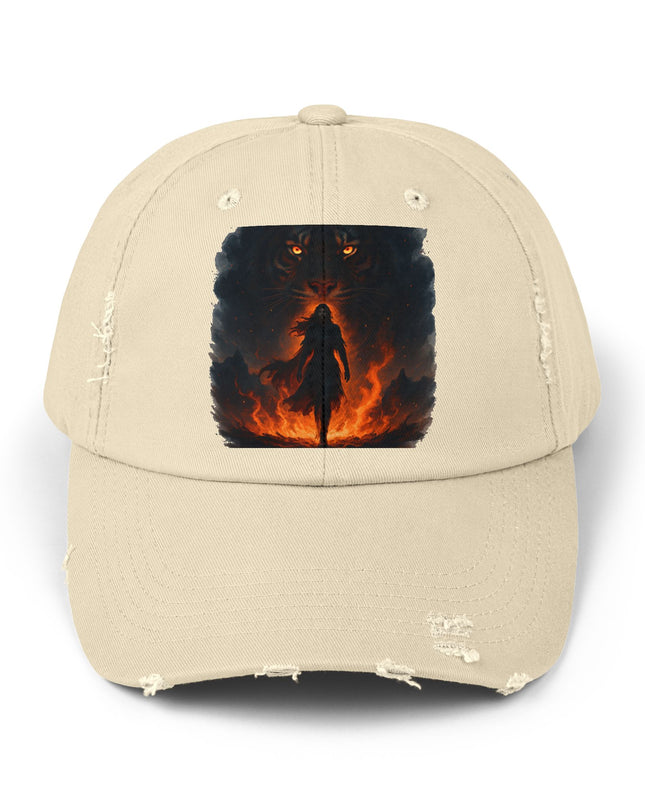 "Eye of the tiger, walking through fire" Unisex Distressed Cap