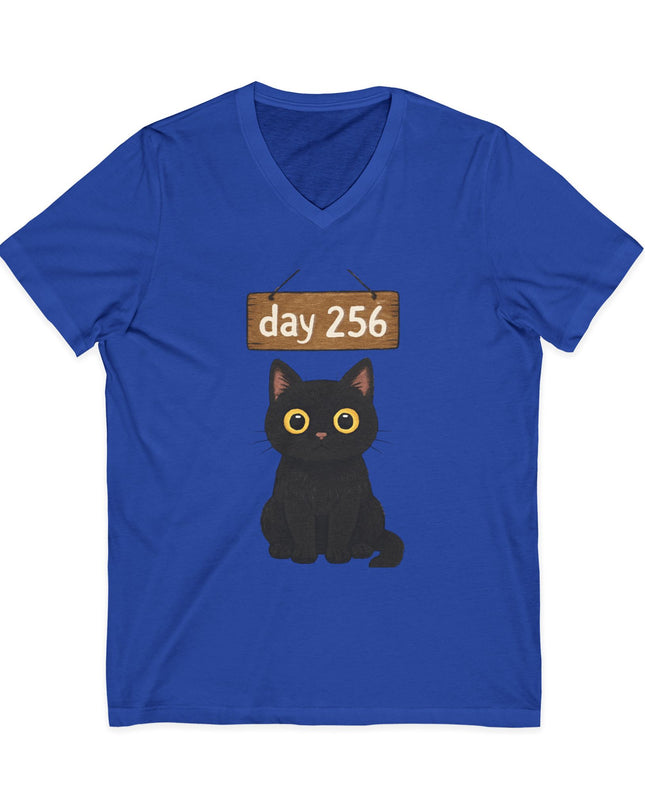 "Day 256 (not blinking black cat)" Unisex Jersey Short Sleeve V-Neck Tee