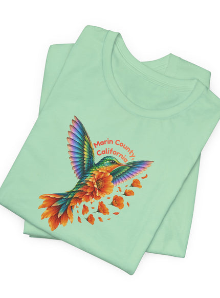 "Hummingbird and Poppies" Unisex Jersey Short Sleeve Tee