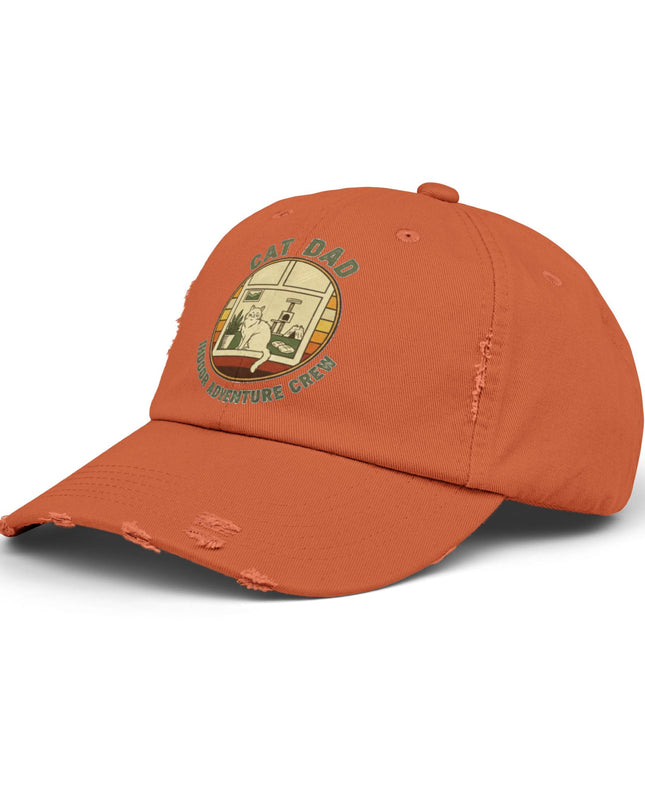 "Cat Dad Indoor Adventure Crew" Unisex Distressed Cap