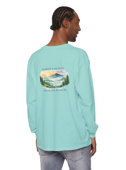 "Marin County, Where the Hills Meet the Sky" Unisex Garment-dyed Long Sleeve T-Shirt