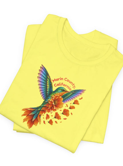"Hummingbird and Poppies" Unisex Jersey Short Sleeve Tee