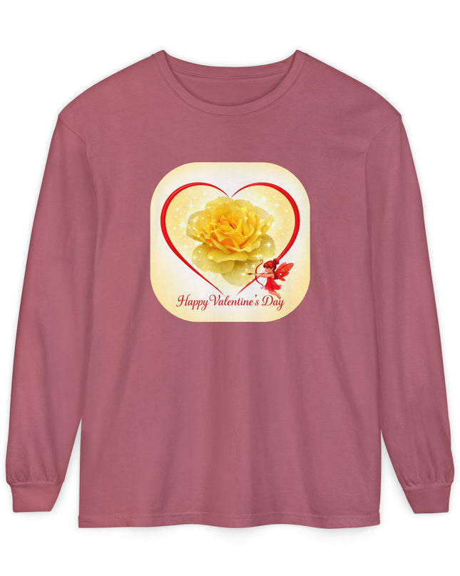 "Happy Valentine's Day" Unisex Garment-dyed Long Sleeve T-Shirt