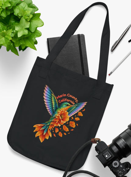 "Hummingbird and Poppies" Organic Canvas Tote Bag