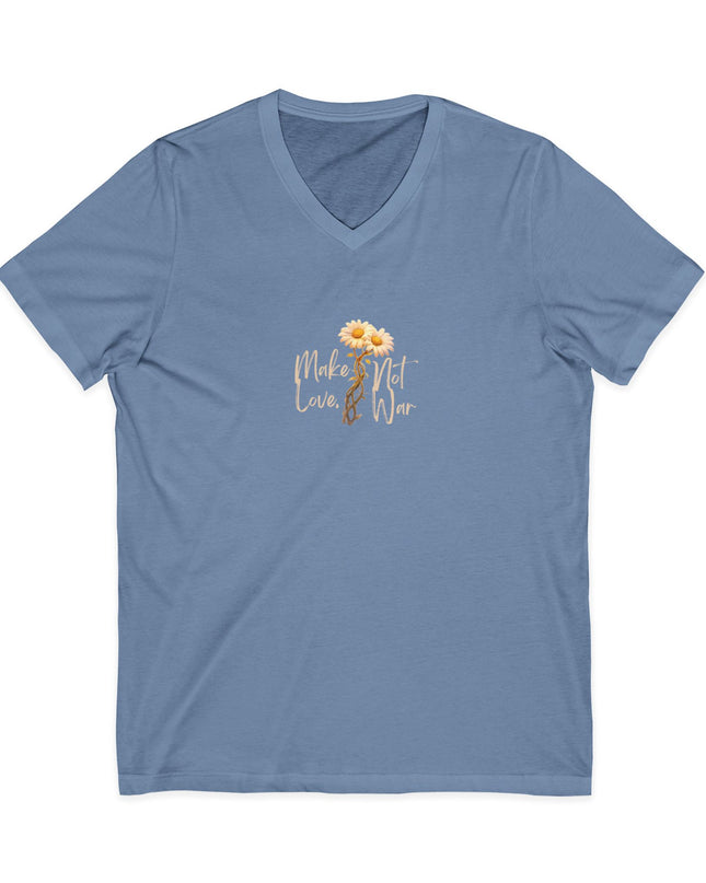 "Make Love Not War With Flower" Unisex Jersey Short Sleeve V-Neck Tee
