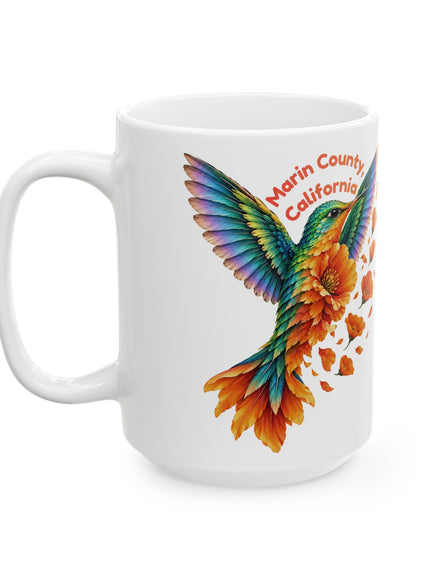 "Hummingbird and Poppies" Ceramic Mug, (11oz, 15oz)