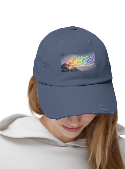 "Be the Rainbow in Someone's Dark Cloud" Unisex Distressed Cap