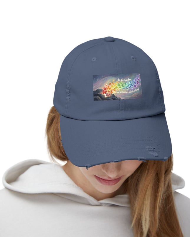 "Be the Rainbow in Someone's Dark Cloud" Unisex Distressed Cap