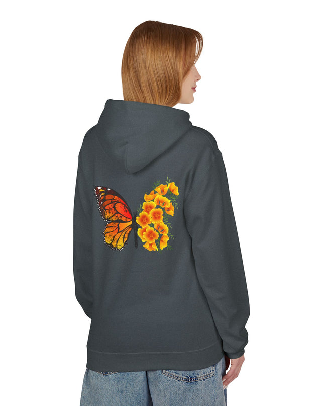 "Butterfly Poppies" (Ink front and back) Unisex Midweight Softstyle Fleece Hoodie