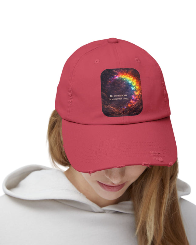 "Be the Rainbow in Someone's Cloud" Unisex Distressed Cap