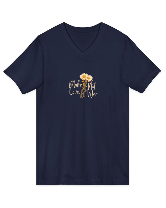 "Make Love Not War With Flower" Unisex Jersey Short Sleeve V-Neck Tee