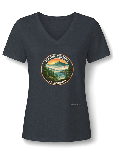 "Marin County, Above the Fog - no text" Women’s Relaxed Heather CVC V-Neck Tee