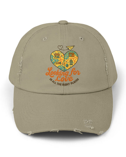 "Looking for love in all the right places" Unisex Distressed Cap