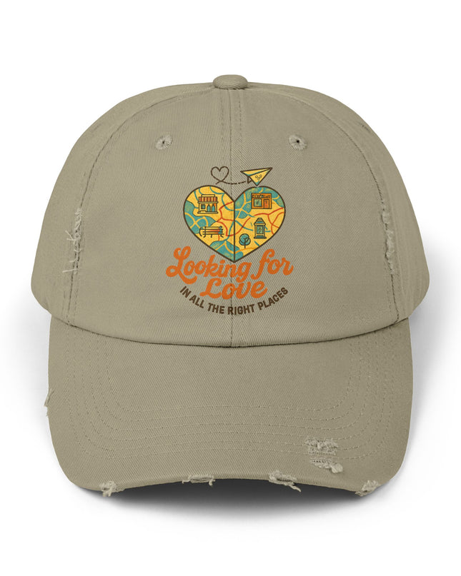 "Looking for love in all the right places" Unisex Distressed Cap