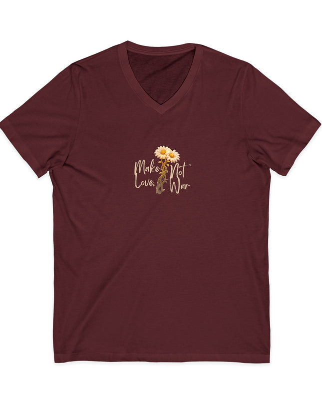 "Make Love Not War With Flower" Unisex Jersey Short Sleeve V-Neck Tee