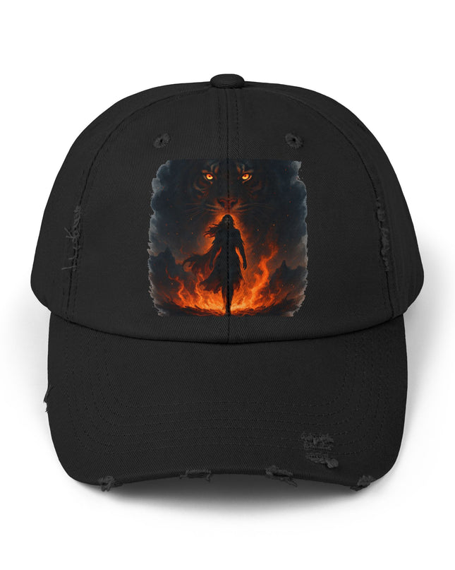 "Eye of the tiger, walking through fire" Unisex Distressed Cap