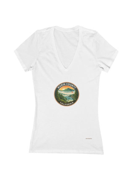 "Marin County, Above the Fog - no text" Women's Jersey Short Sleeve Deep V-Neck Tee