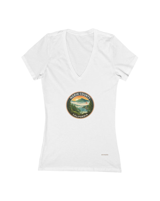 "Marin County, Above the Fog - no text" Women's Jersey Short Sleeve Deep V-Neck Tee
