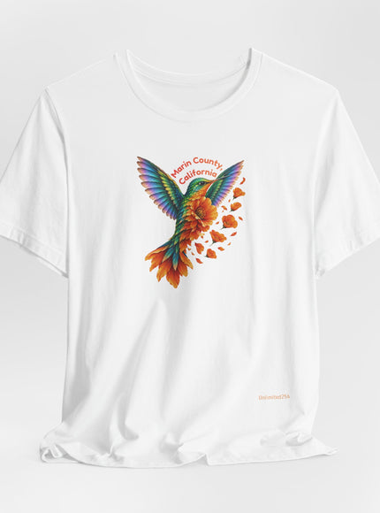 "Hummingbird and Poppies" Unisex Jersey Short Sleeve Tee
