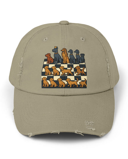 "Chess board with dog pieces" Unisex Distressed Cap