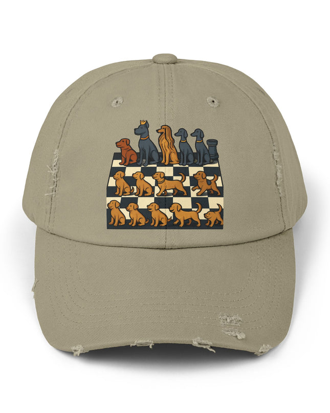 "Chess board with dog pieces" Unisex Distressed Cap