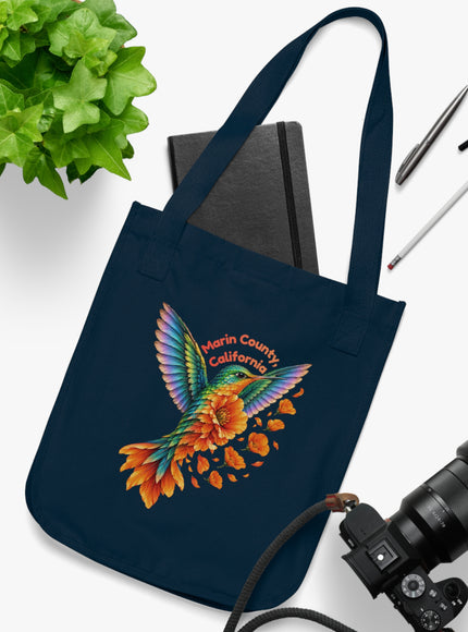 "Hummingbird and Poppies" Organic Canvas Tote Bag