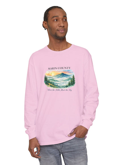 "Marin County, Where the Hills Meet the Sky" Unisex Garment-dyed Long Sleeve T-Shirt