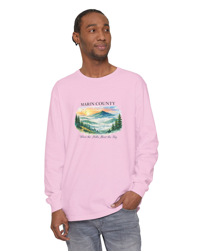 "Marin County, Where the Hills Meet the Sky" Unisex Garment-dyed Long Sleeve T-Shirt