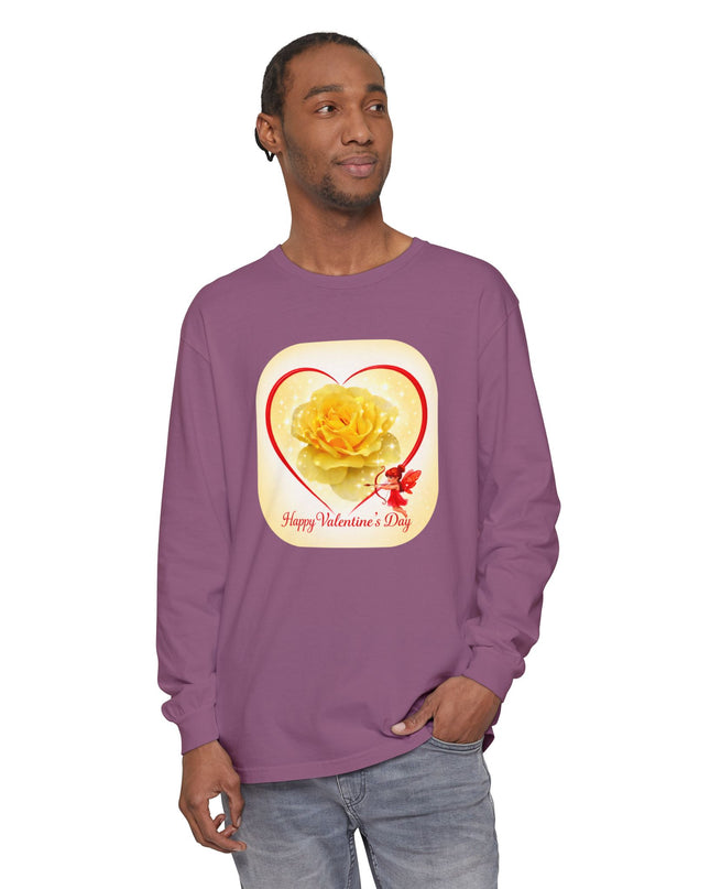 "Happy Valentine's Day" Unisex Garment-dyed Long Sleeve T-Shirt