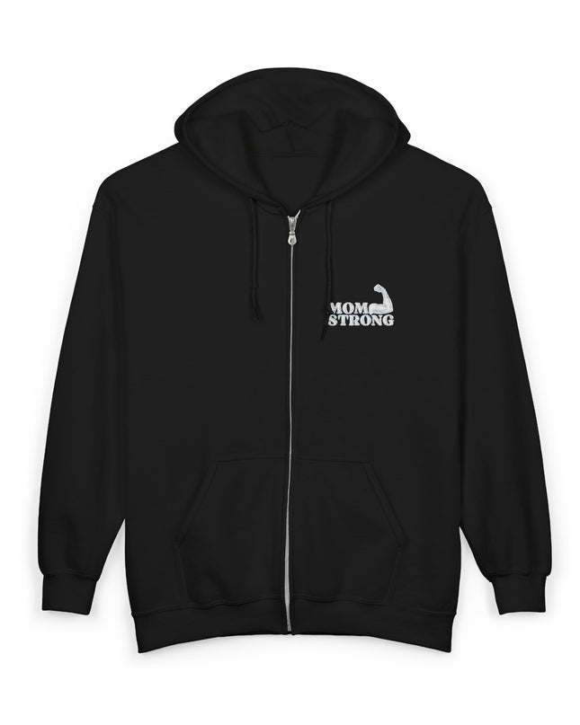 "Mom Strong (White embroidery)" Unisex Heavy Blend Full Zip Hooded Sweatshirt