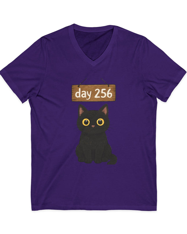 "Day 256 (not blinking black cat)" Unisex Jersey Short Sleeve V-Neck Tee