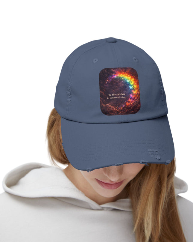 "Be the Rainbow in Someone's Cloud" Unisex Distressed Cap