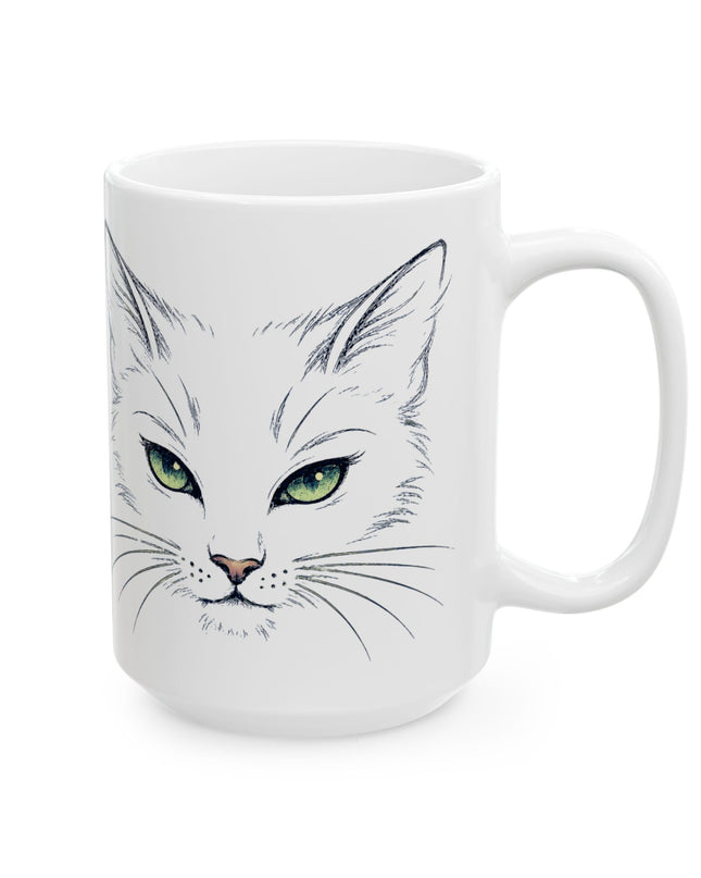 "Cat Face Sketch" Ceramic Mug, (11oz, 15oz)