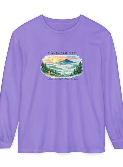 "Marin County, Where the Hills Meet the Sky" Unisex Garment-dyed Long Sleeve T-Shirt