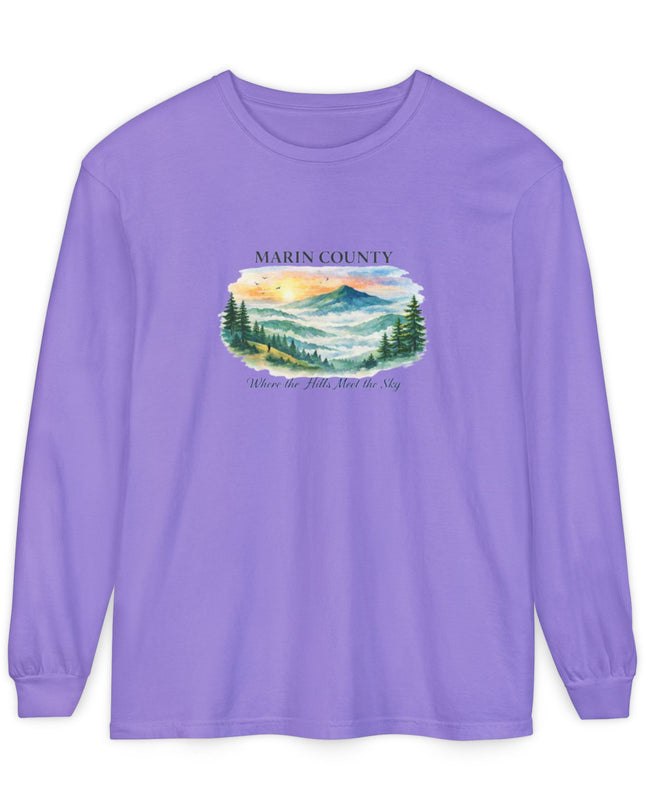 "Marin County, Where the Hills Meet the Sky" Unisex Garment-dyed Long Sleeve T-Shirt