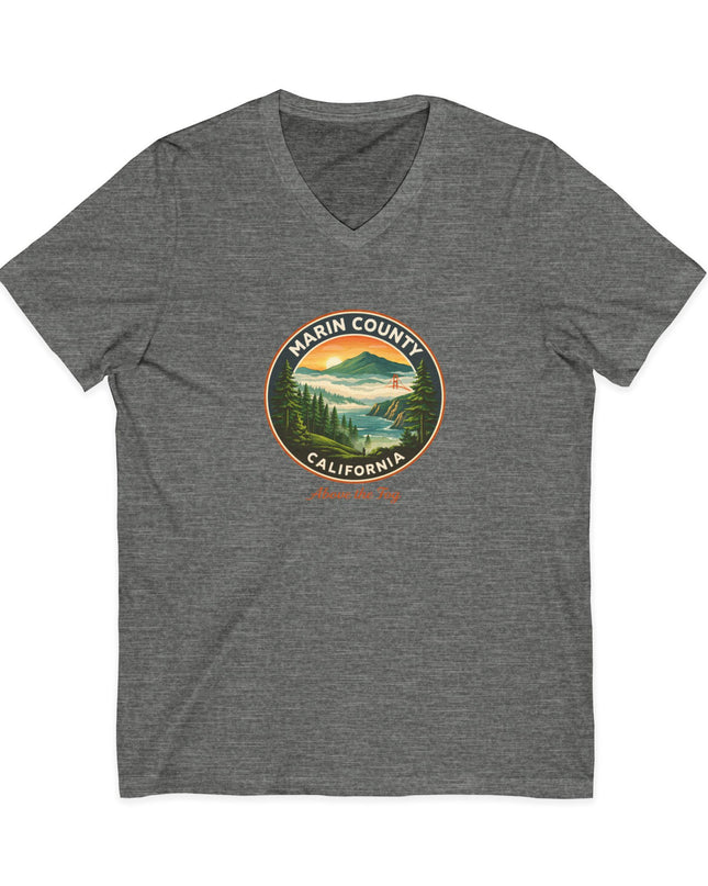 "Marin County, Above the Fog" Unisex Jersey Short Sleeve V-Neck Tee