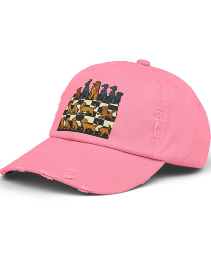 "Chess board with dog pieces" Unisex Distressed Cap