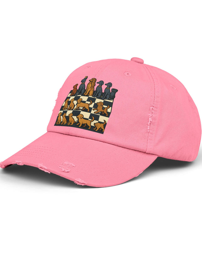 "Chess board with dog pieces" Unisex Distressed Cap