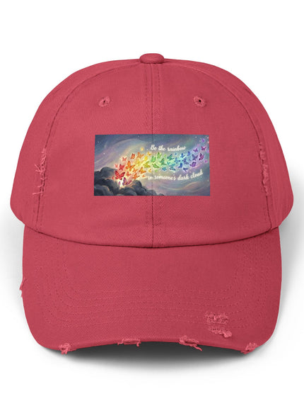 "Be the Rainbow in Someone's Dark Cloud" Unisex Distressed Cap