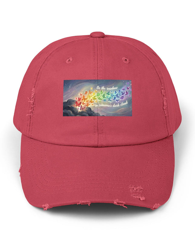 "Be the Rainbow in Someone's Dark Cloud" Unisex Distressed Cap