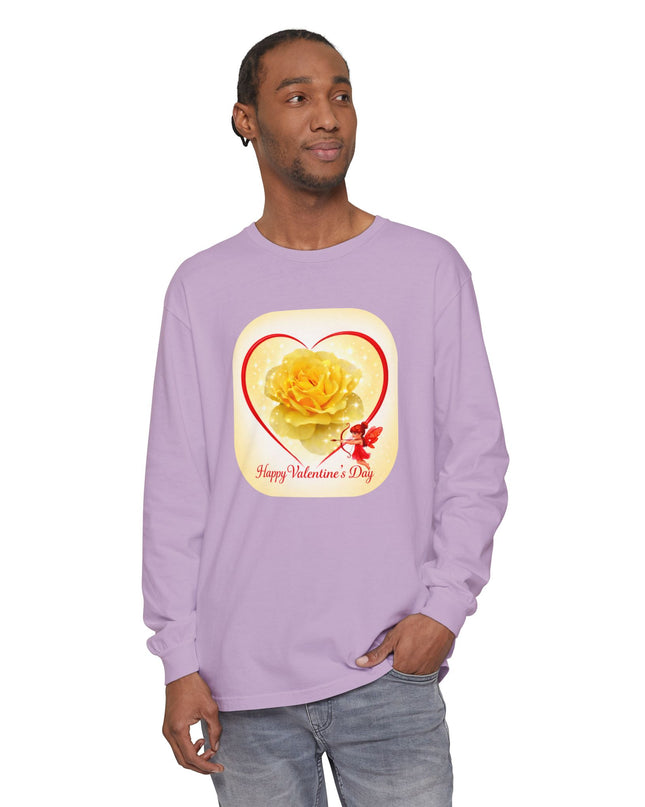 "Happy Valentine's Day" Unisex Garment-dyed Long Sleeve T-Shirt