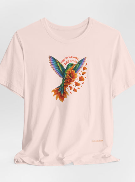 "Hummingbird and Poppies" Unisex Jersey Short Sleeve Tee