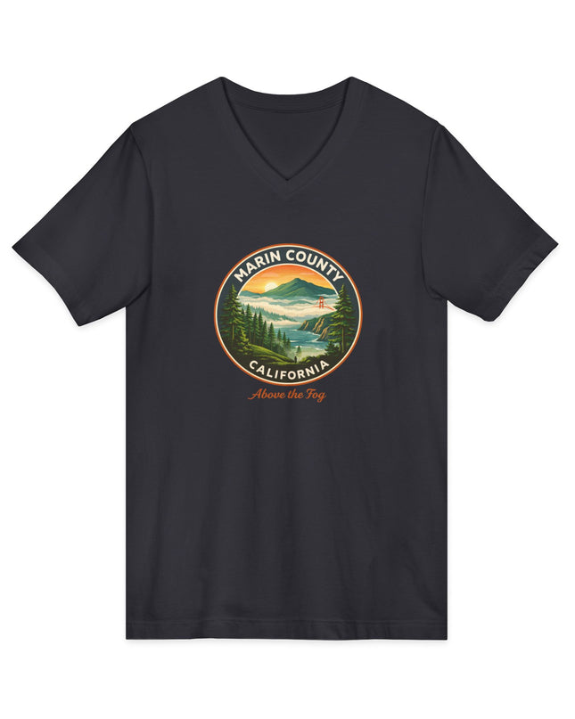 "Marin County, Above the Fog" Unisex Jersey Short Sleeve V-Neck Tee